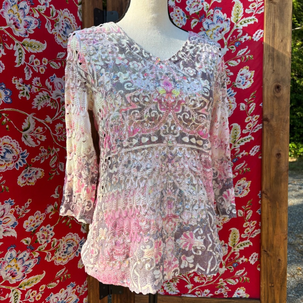 Vintage‎ Wrangler Psychedelic Indie Western 3/4 Sleeve Top Women's Size M